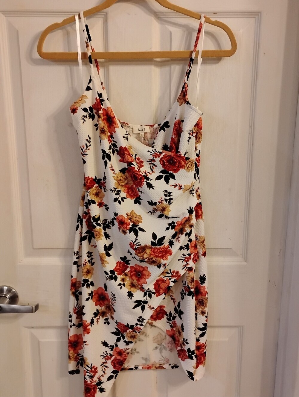 love J. Woman's Floral Surplice (wrap) Neckline Draped Hemline Dress, Size L